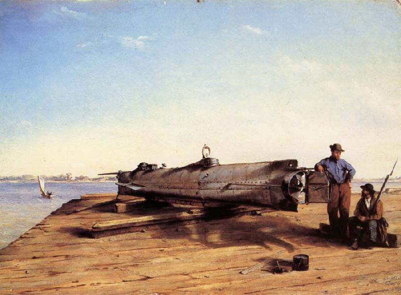 Conrad Wise Chapman Submarine Torpedo Boat H.L.Hunley,Charleston,Dec.3.1863 France oil painting art